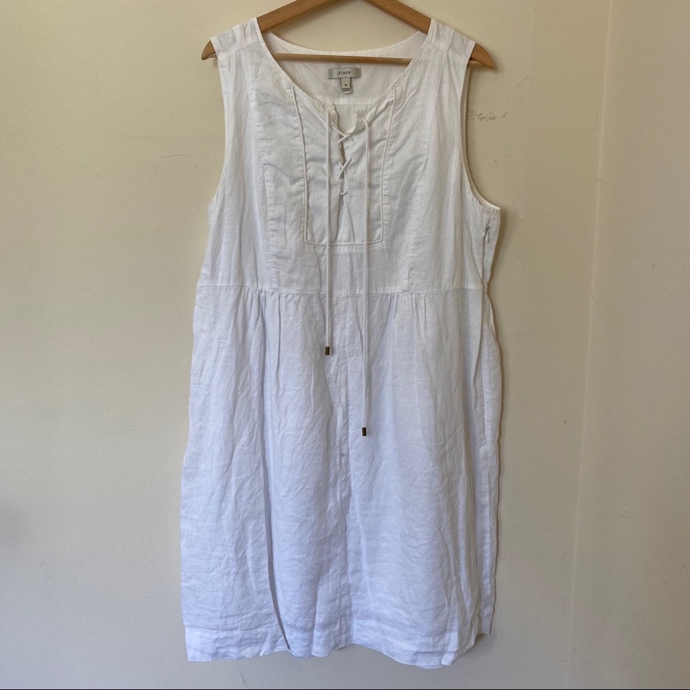 J.Crew White Linen Lace Up Dress